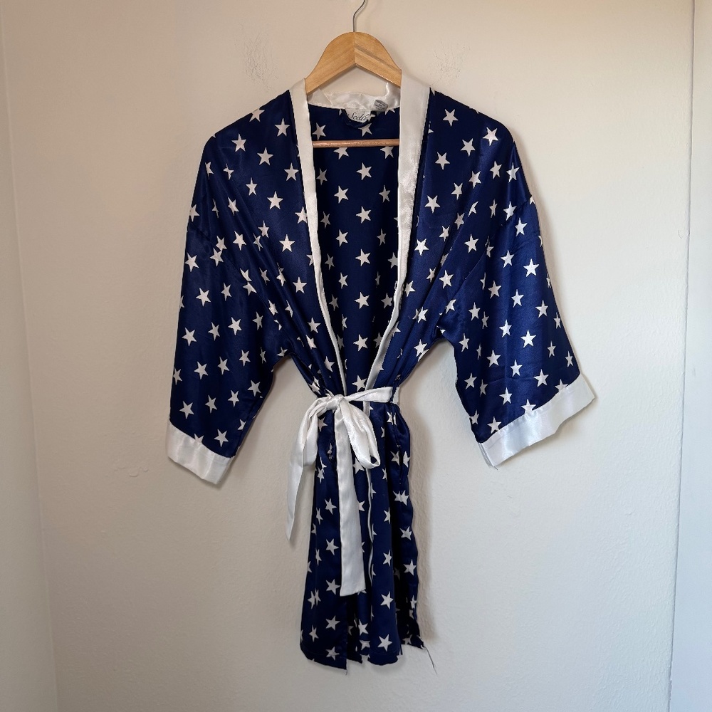 Sedu Robe Women's One Size Blue Americana Belted Stars Vintage Lounge